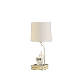 20.5" In Modern Reader White Sitting A Gray Stack Of Books Polyresin Table Lamp