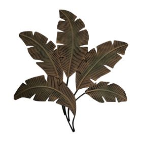 35 Inch Tropical Metal Palm Leaf Wall Mount Accent Decor; Brushed Green; Antique Yellow; Black