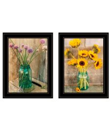 "Country Sunflowers & Chives" 2-Piece Vignette by Anthony Smith; Ready to Hang Framed Print; Black Frame