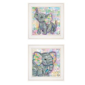 "Elephant I & II" 2-Piece Vignette By Lisa Morales; Ready to Hang Framed Print; White Frame