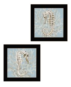 "Coral Seahorse Collection" 2-Piece Vignette By Cindy Jacobs; Ready to Hang Framed Print; Black Frame