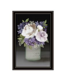 "Lilac Mason Jar Floral" by House Fenway; Ready to Hang Framed Print; Black Frame