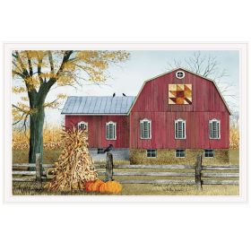 "Autumn Leaf Quilt Block Barn" by Billy Jacobs; Ready to Hang Framed Print; White Frame