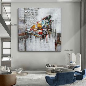 Hand painted oil painting color piano luxurious family corridor living room bedroom decoration painting (size: 70x70cm)