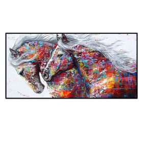 Two Running Horses Canvas Oil Painting Wall Art Pictures Modern Abstract Animal Prints and Posters for Living Room Decor No Frame (size: 90X120cm)