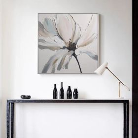 Modern Abstract Hand Painted White Flowers Canvas Wall Art Oil Paintings Posters Large Flowers Home Decoration Canvas (size: 80x80cm)